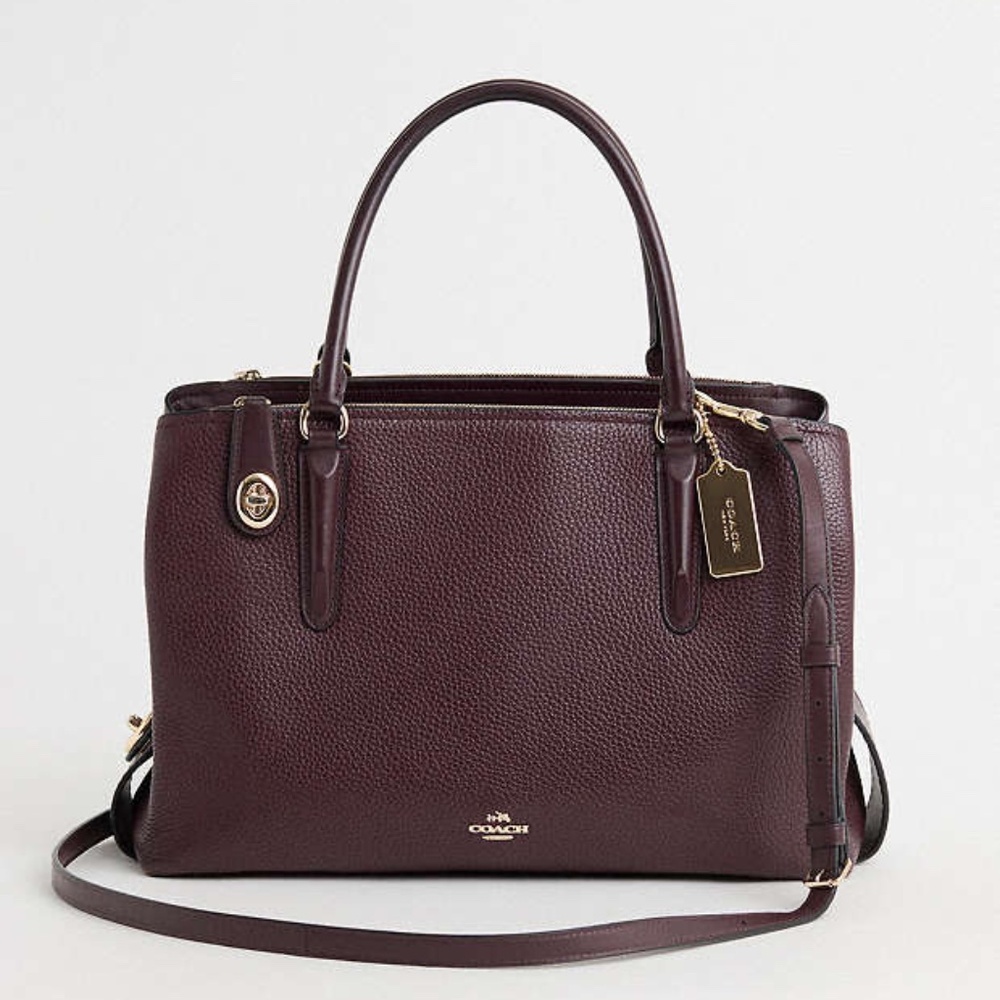 Coach Brooklyn Carryall • Oxblood Pebbled Leather • Gold Hardware